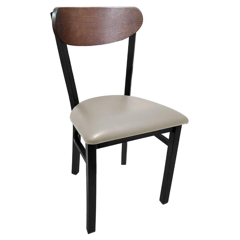 Kidney Wood Back Chair with Black Metal Frame