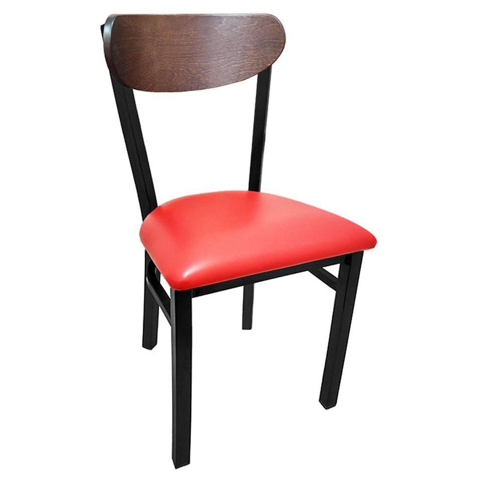 Kidney Wood Back Chair with Black Metal Frame
