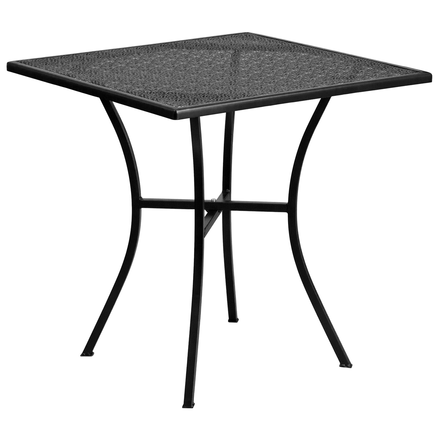 Oia Commercial Grade 28" Square Black Indoor-Outdoor Steel Patio Table Set with 4 Square Back Chairs