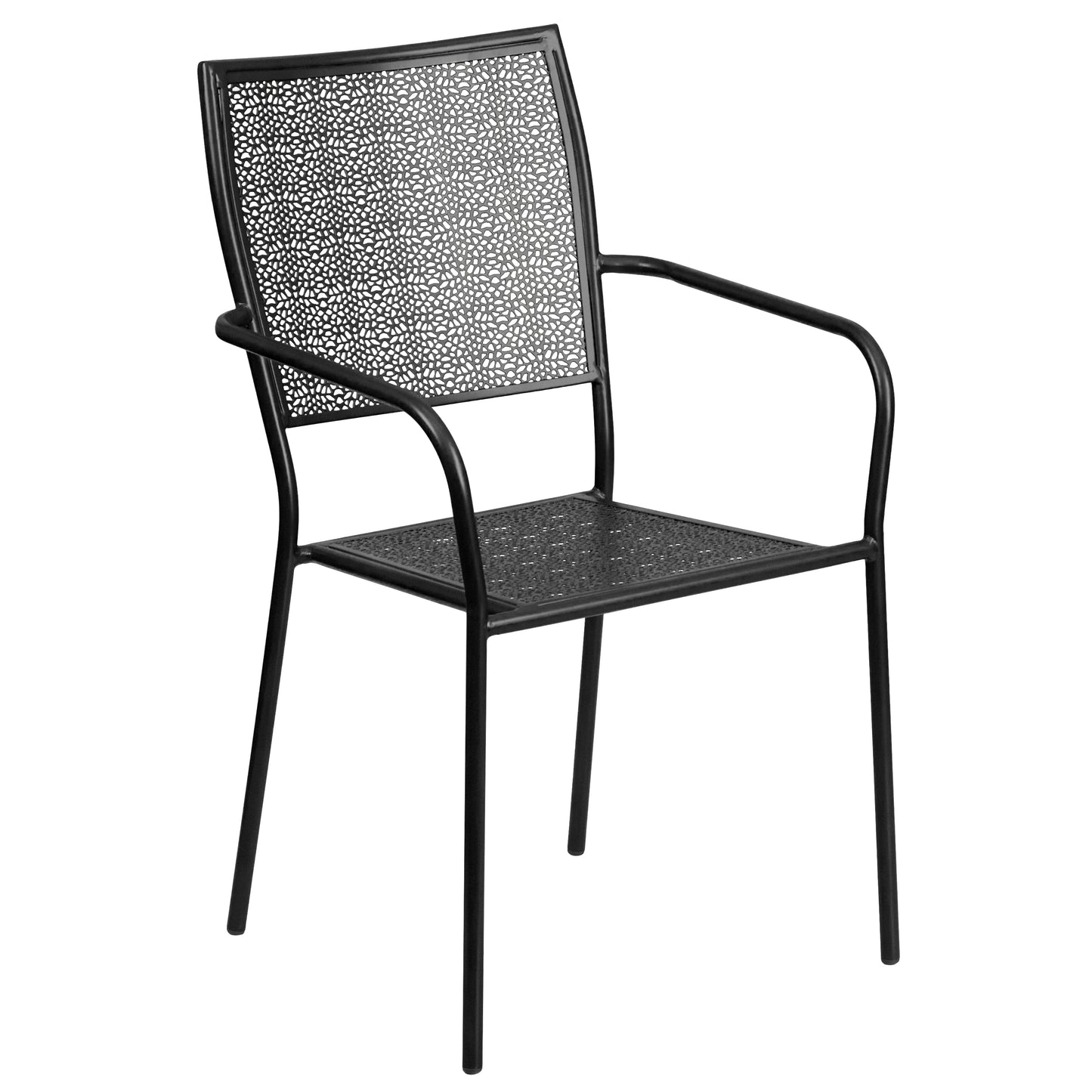 Oia Commercial Grade 28" Square Black Indoor-Outdoor Steel Patio Table Set with 4 Square Back Chairs