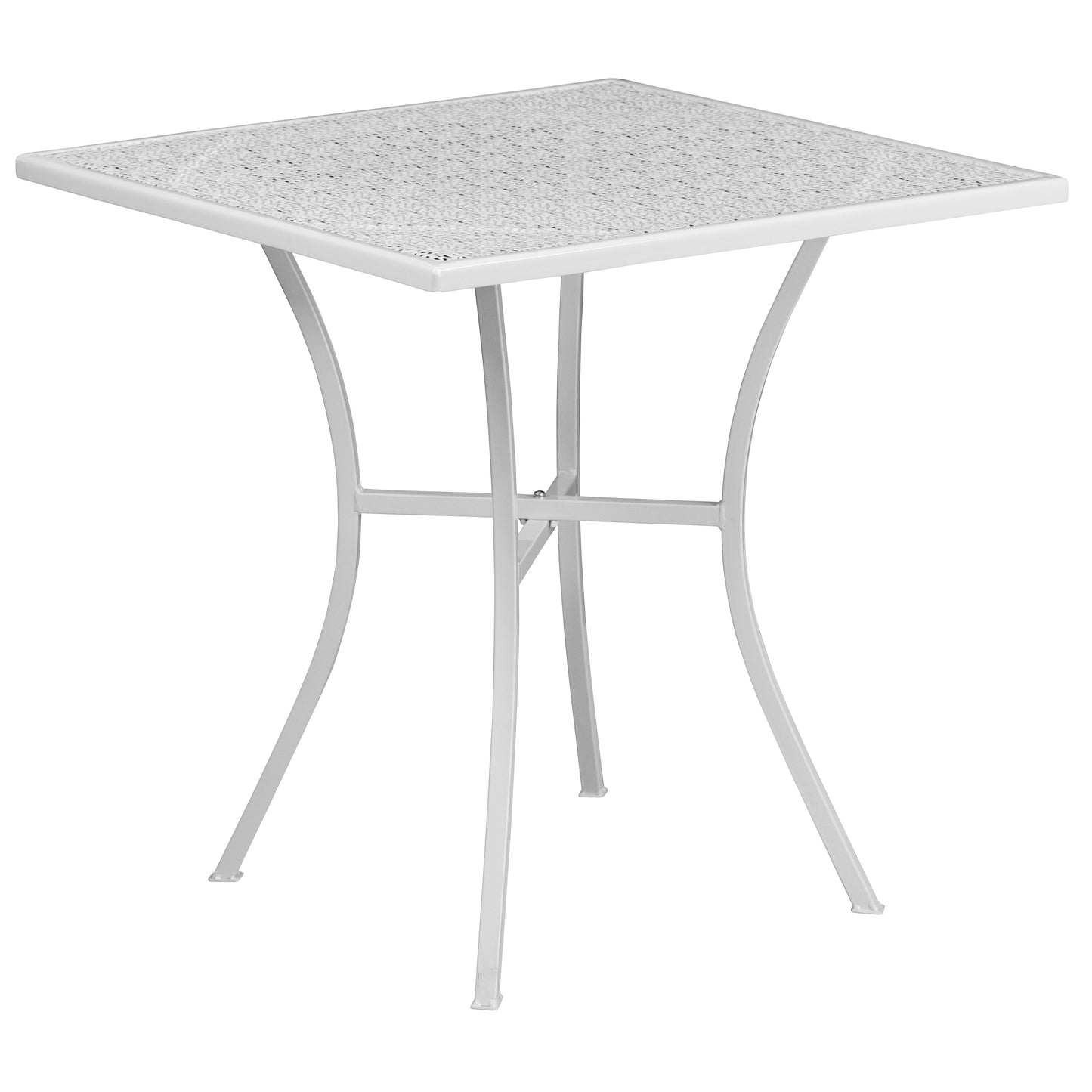 Oia Commercial Grade 28" Square White Indoor-Outdoor Steel Patio Table Set with 4 Square Back Chairs