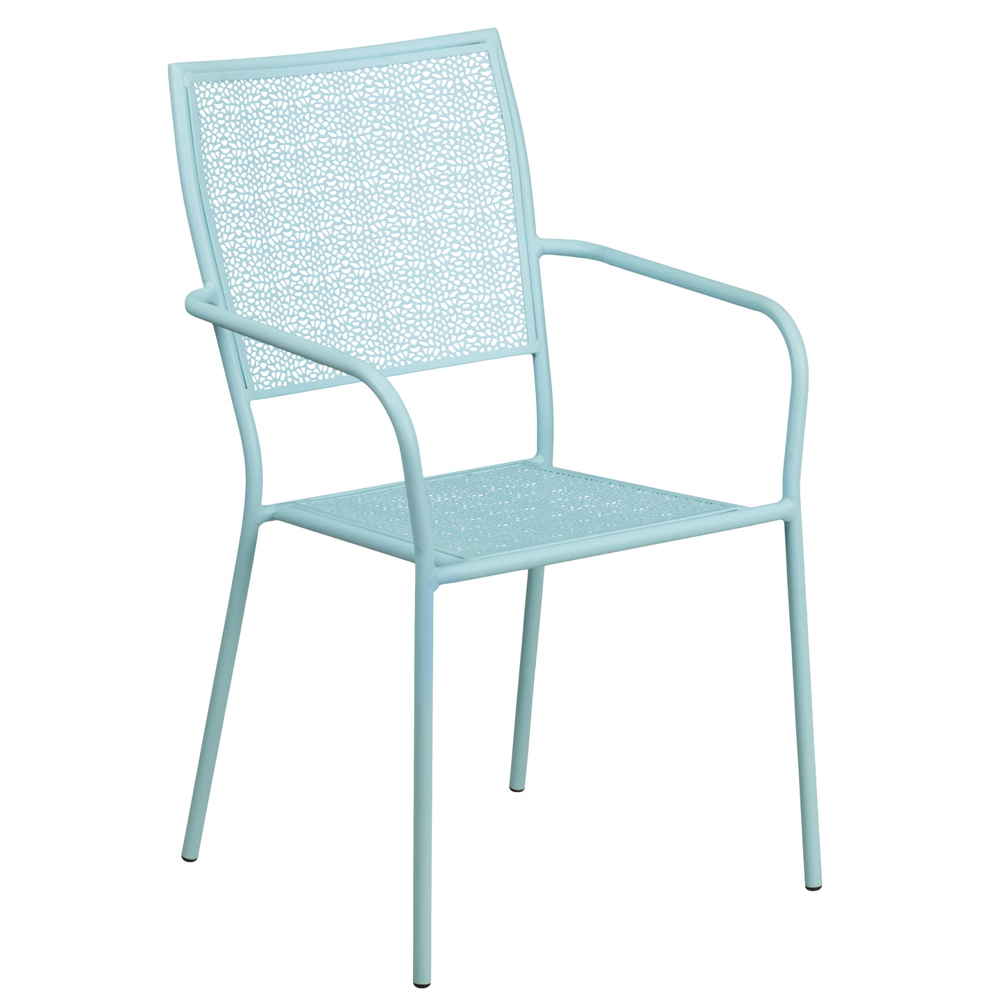 Oia Commercial Grade 28" Square Sky Blue Indoor-Outdoor Steel Folding Patio Table Set with 2 Square Back Chairs