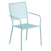 Oia Commercial Grade 28" Square Sky Blue Indoor-Outdoor Steel Folding Patio Table Set with 4 Square Back Chairs