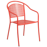 Oia Commercial Grade 28" Square Coral Indoor-Outdoor Steel Folding Patio Table Set with 2 Round Back Chairs