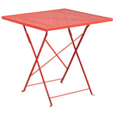 Oia Commercial Grade 28" Square Coral Indoor-Outdoor Steel Folding Patio Table Set with 4 Round Back Chairs