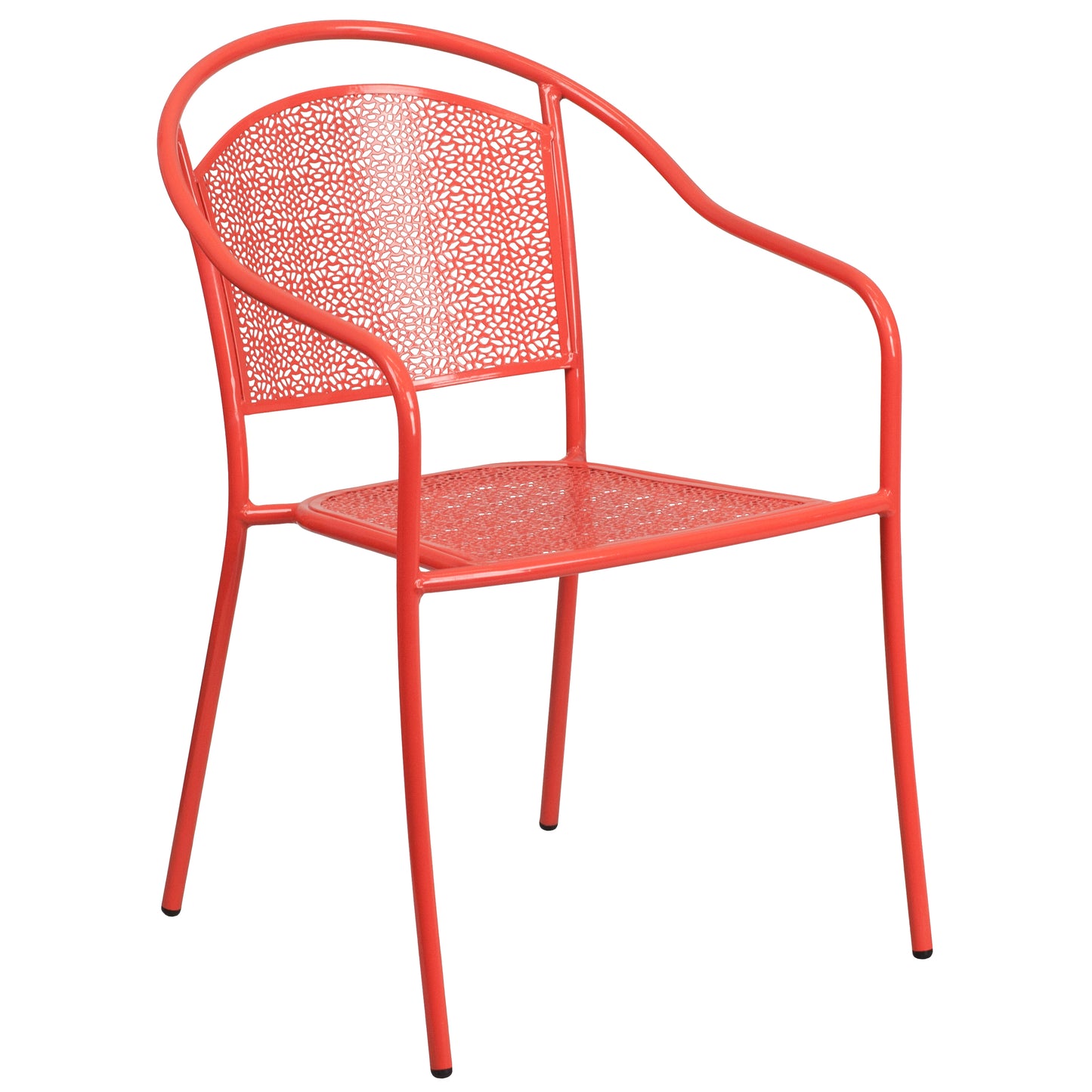 Oia Commercial Grade 28" Square Coral Indoor-Outdoor Steel Folding Patio Table Set with 4 Round Back Chairs