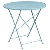 Oia Commercial Grade 30" Round Sky Blue Indoor-Outdoor Steel Folding Patio Table Set with 4 Square Back Chairs