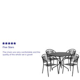 Oia Commercial Grade 35.25" Round Black Indoor-Outdoor Steel Patio Table Set with 4 Round Back Chairs
