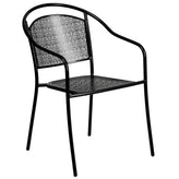 Oia Commercial Grade 35.25" Round Black Indoor-Outdoor Steel Patio Table Set with 4 Round Back Chairs