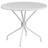 Oia Commercial Grade 35.25" Round White Indoor-Outdoor Steel Patio Table Set with 4 Round Back Chairs