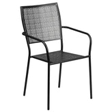 Oia Commercial Grade 35.5" Square Black Indoor-Outdoor Steel Patio Table Set with 2 Square Back Chairs
