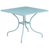 Oia Commercial Grade 35.5" Square Sky Blue Indoor-Outdoor Steel Patio Table Set with 2 Square Back Chairs