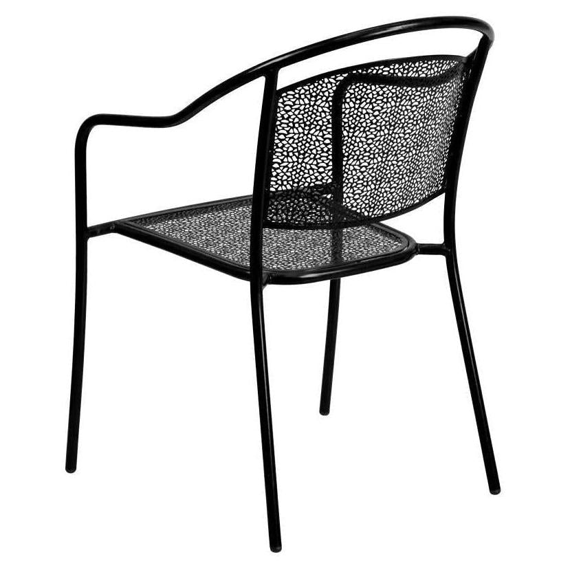 Oia 35.5" Square Black Outdoor Steel Patio Table Set with 4 Round Back Chairs