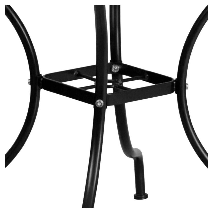 Oia 35.5" Square Black Outdoor Steel Patio Table Set with 4 Round Back Chairs