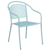 Oia Commercial Grade 35.5" Square Sky Blue Indoor-Outdoor Steel Patio Table Set with 4 Round Back Chairs