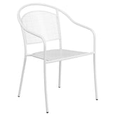 Oia Commercial Grade 35.5" Square White Indoor-Outdoor Steel Patio Table Set with 4 Round Back Chairs