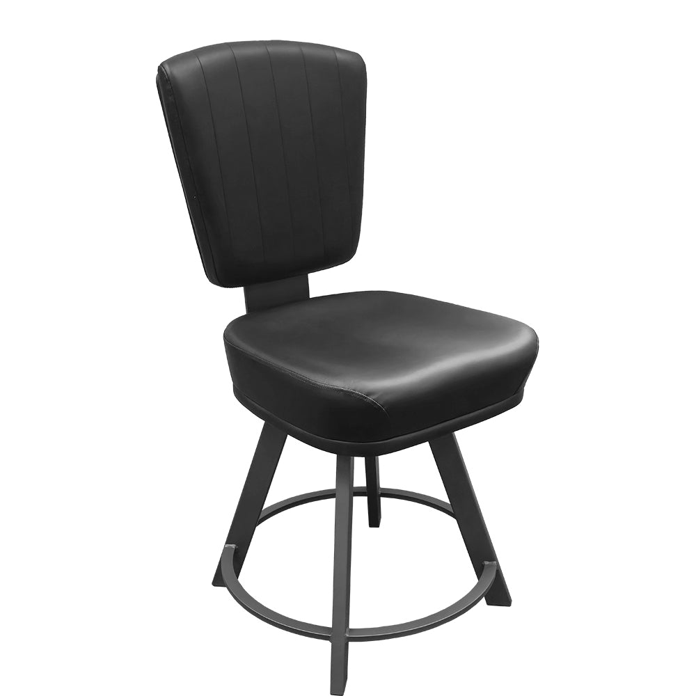 Monarch XL Swivel Counter Stool with Bucket Seat and Iron Gray Frame in Black Vinyl