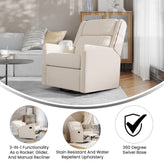 Cash Swivel Glider Rocker Recliner Chair, Manual 360 Degree Swivel Recliner Perfect for Living Room, Bedroom, or Nursery in Cream Upholstery