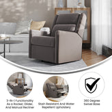 Cash Swivel Glider Rocker Recliner Chair, Manual 360 Degree Swivel Recliner Perfect for Living Room, Bedroom, or Nursery in Dark Gray Upholstery