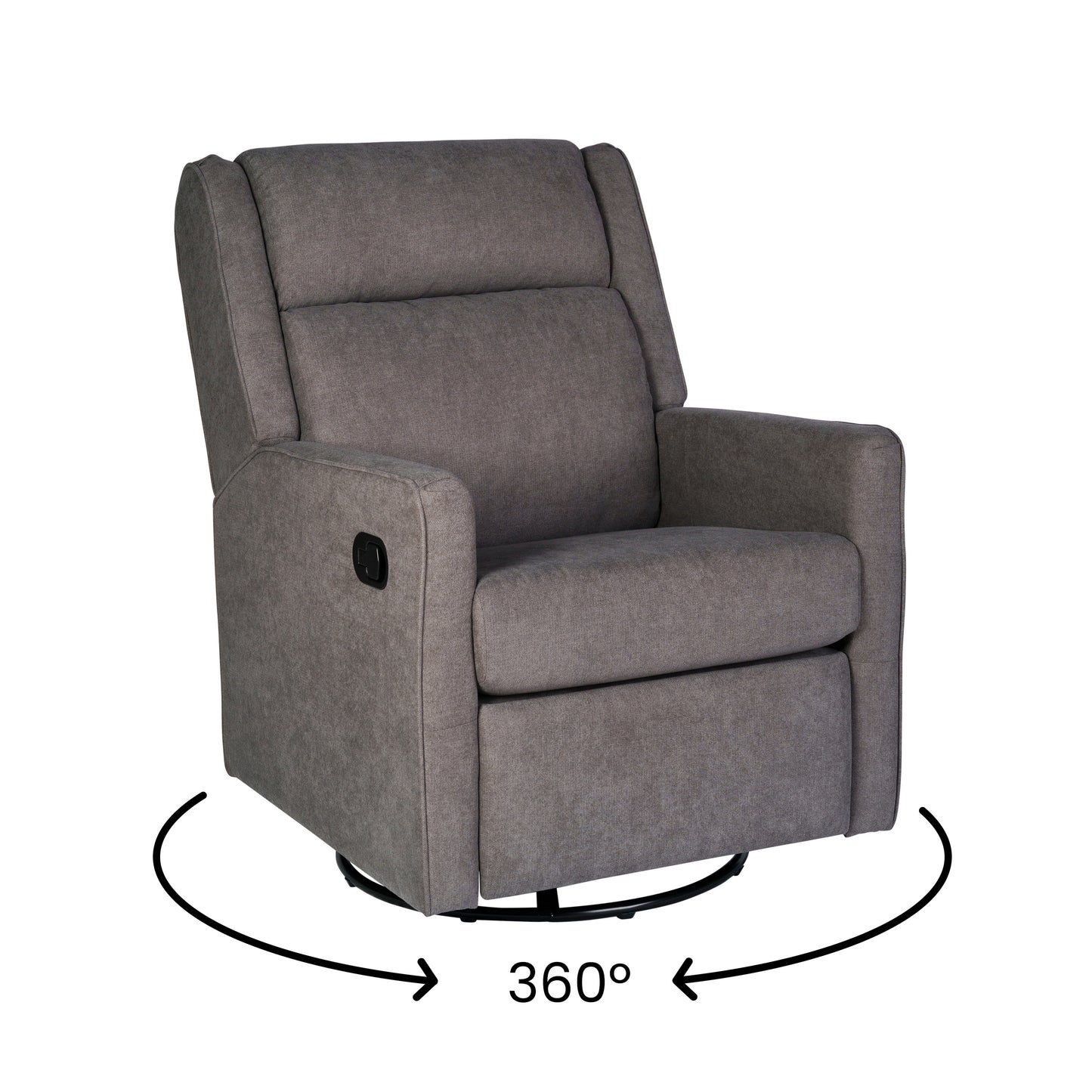 Cash Swivel Glider Rocker Recliner Chair, Manual 360 Degree Swivel Recliner Perfect for Living Room, Bedroom, or Nursery in Dark Gray Upholstery