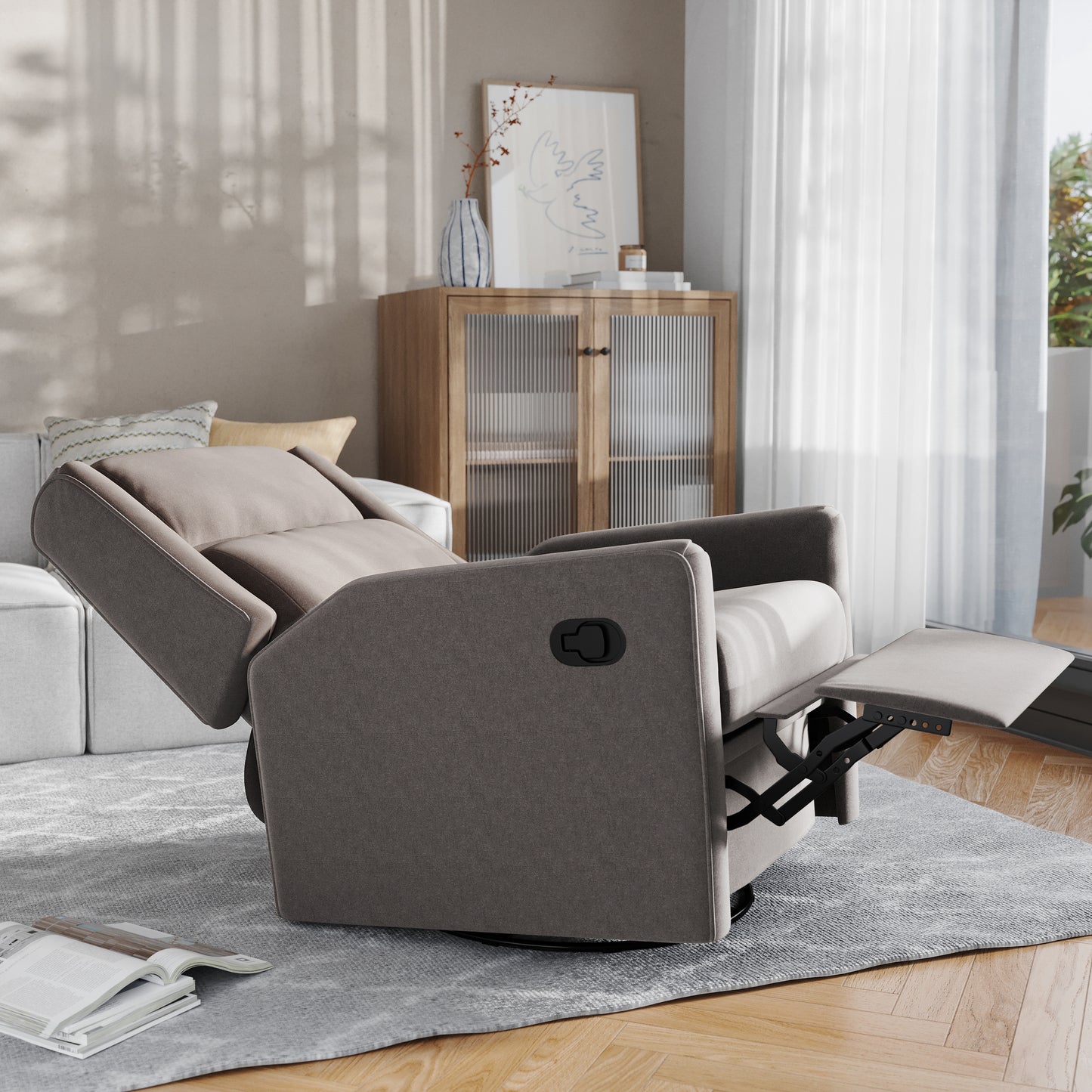 Cash Swivel Glider Rocker Recliner Chair, Manual 360 Degree Swivel Recliner Perfect for Living Room, Bedroom, or Nursery in Dark Gray Upholstery