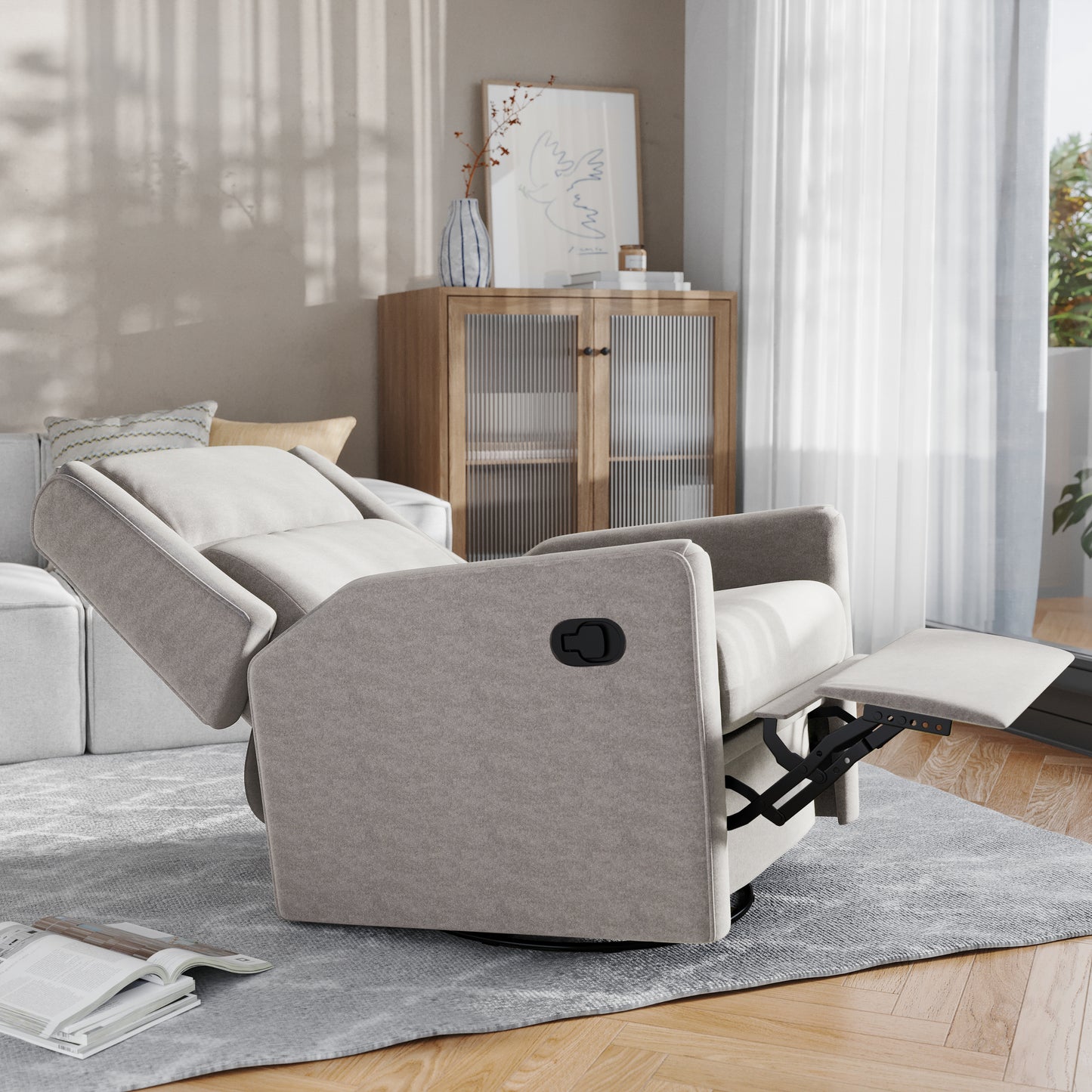 Cash Swivel Glider Rocker Recliner Chair, Manual 360 Degree Swivel Recliner Perfect for Living Room, Bedroom, or Nursery in Light Gray Upholstery