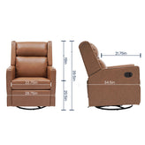 Cash Swivel Glider Rocker Manual Recliner Chair, 270 Degree Swivel, USB/USB-C Charging Ports, Perfect for Living Room or Nursery, Cognac LeatherSoft