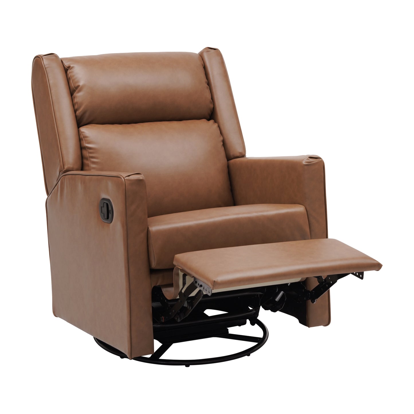 Cash Swivel Glider Rocker Manual Recliner Chair, 270 Degree Swivel, USB/USB-C Charging Ports, Perfect for Living Room or Nursery, Cognac LeatherSoft