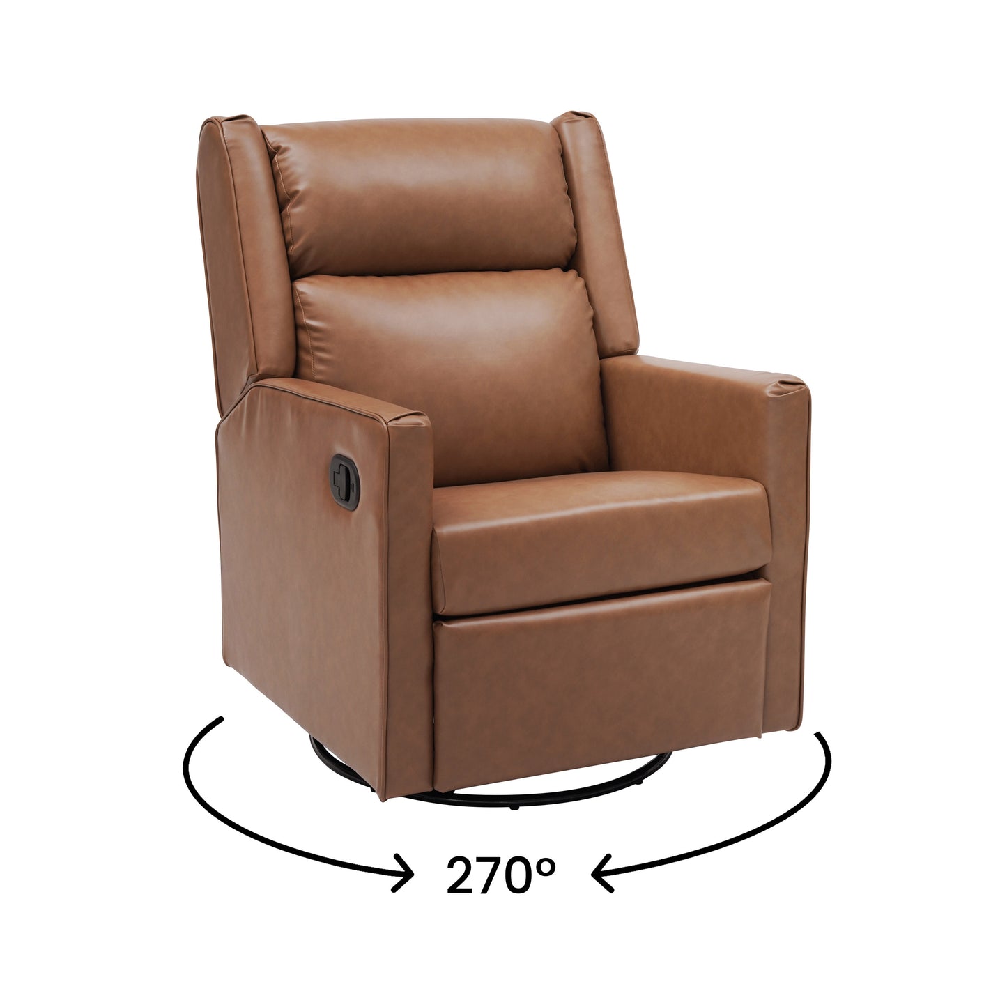 Cash Swivel Glider Rocker Manual Recliner Chair, 270 Degree Swivel, USB/USB-C Charging Ports, Perfect for Living Room or Nursery, Cognac LeatherSoft