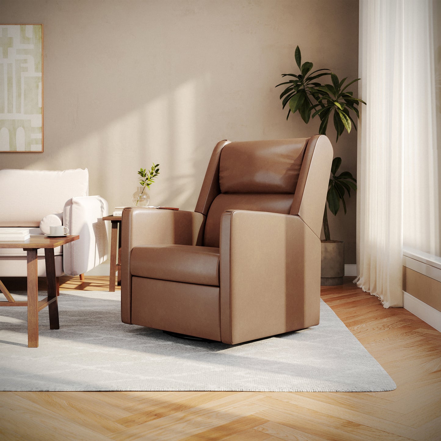 Cash Swivel Glider Rocker Manual Recliner Chair, 270 Degree Swivel, USB/USB-C Charging Ports, Perfect for Living Room or Nursery, Cognac LeatherSoft
