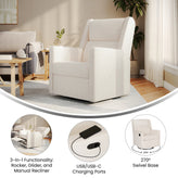 Cash Swivel Glider Rocker Manual Recliner Chair, 270 Degree Swivel, USB/USB-C Charging Ports, Perfect for Living Room or Nursery, Off-White Boucle