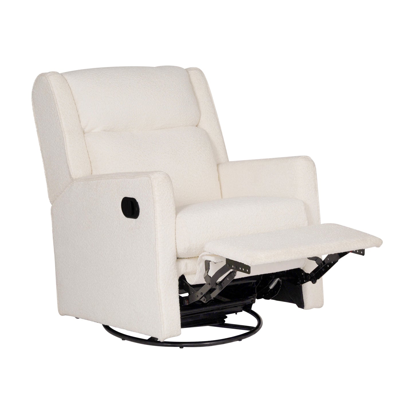 Cash Swivel Glider Rocker Manual Recliner Chair, 270 Degree Swivel, USB/USB-C Charging Ports, Perfect for Living Room or Nursery, Off-White Boucle