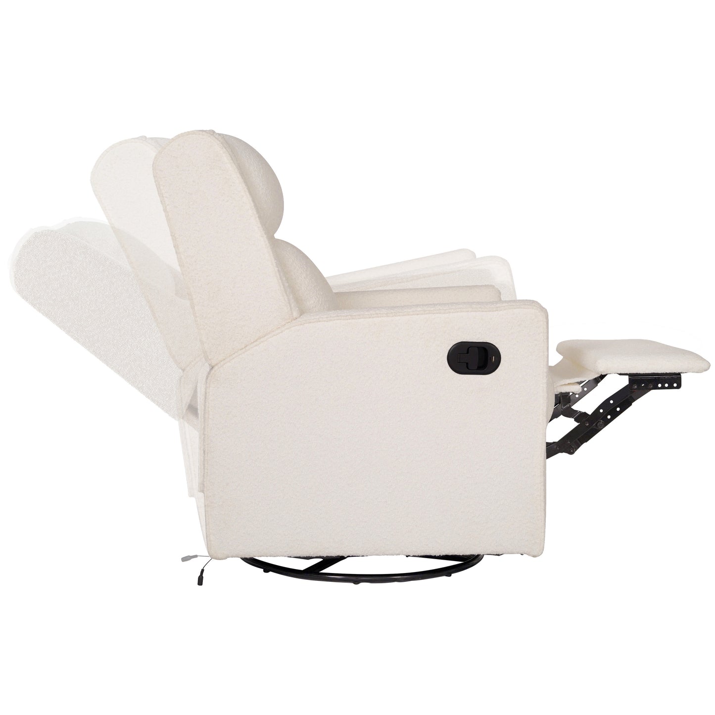 Cash Swivel Glider Rocker Manual Recliner Chair, 270 Degree Swivel, USB/USB-C Charging Ports, Perfect for Living Room or Nursery, Off-White Boucle