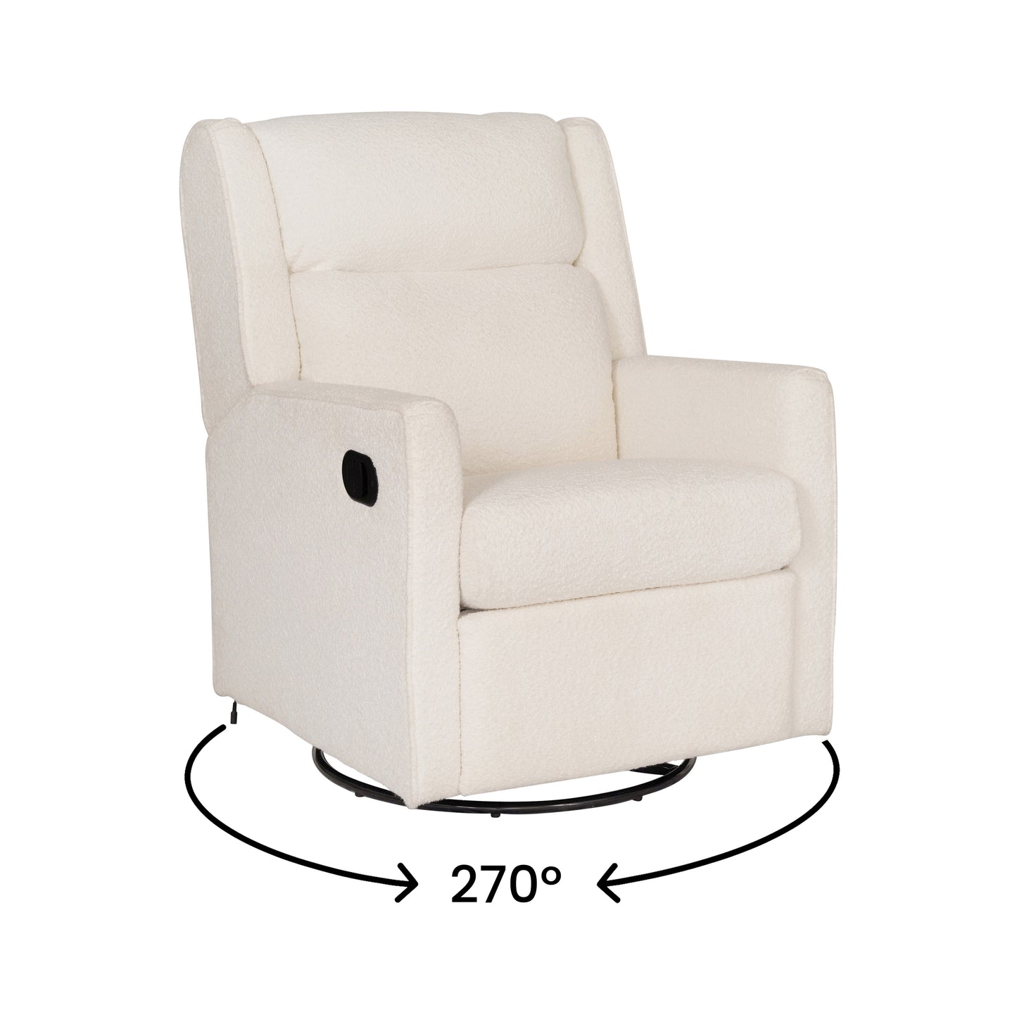 Cash Swivel Glider Rocker Manual Recliner Chair, 270 Degree Swivel, USB/USB-C Charging Ports, Perfect for Living Room or Nursery, Off-White Boucle