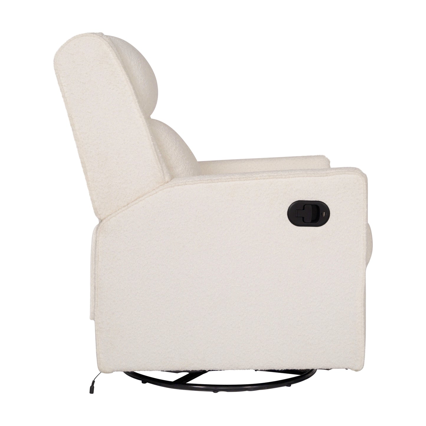Cash Swivel Glider Rocker Manual Recliner Chair, 270 Degree Swivel, USB/USB-C Charging Ports, Perfect for Living Room or Nursery, Off-White Boucle