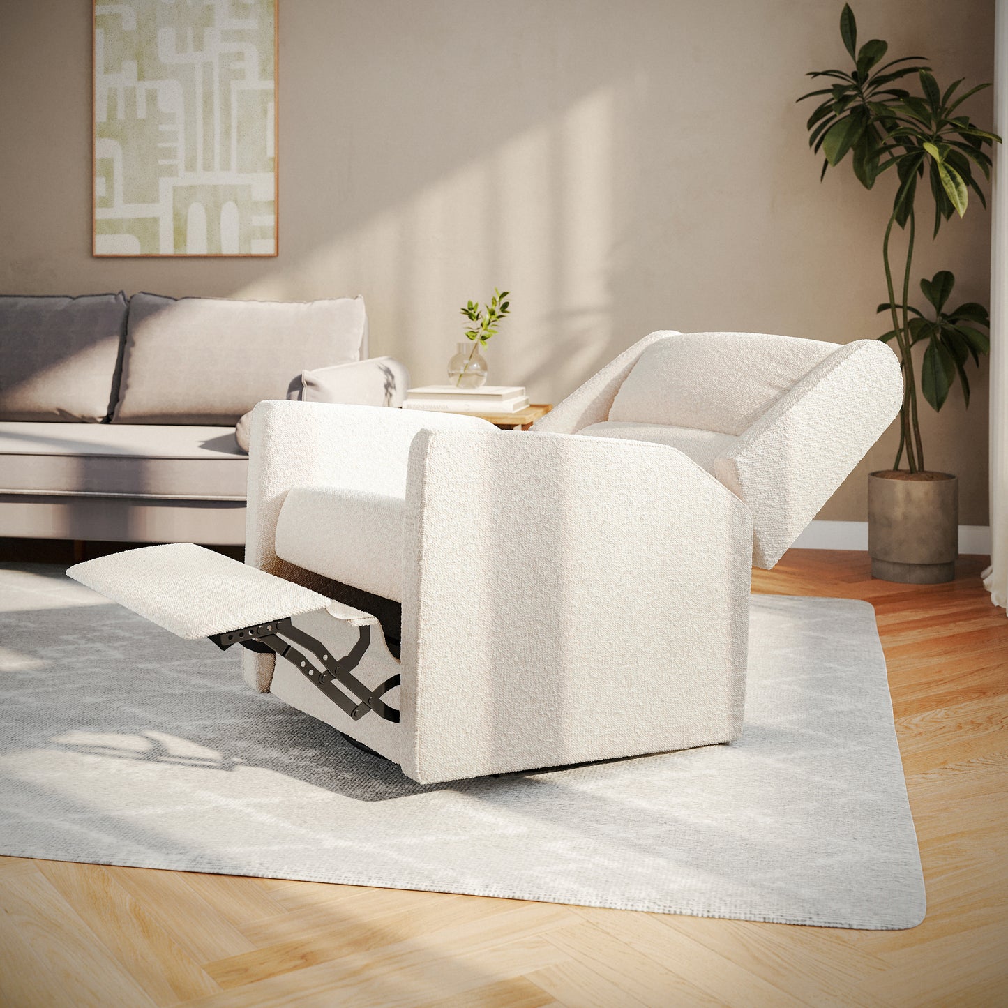 Cash Swivel Glider Rocker Manual Recliner Chair, 270 Degree Swivel, USB/USB-C Charging Ports, Perfect for Living Room or Nursery, Off-White Boucle