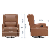 Omma Swivel Glider Rocker Recliner Chair, Manual 360 Degree Swivel Wingback Recliner Perfect for Living Room, Bedroom, or Nursery in Cognac PU