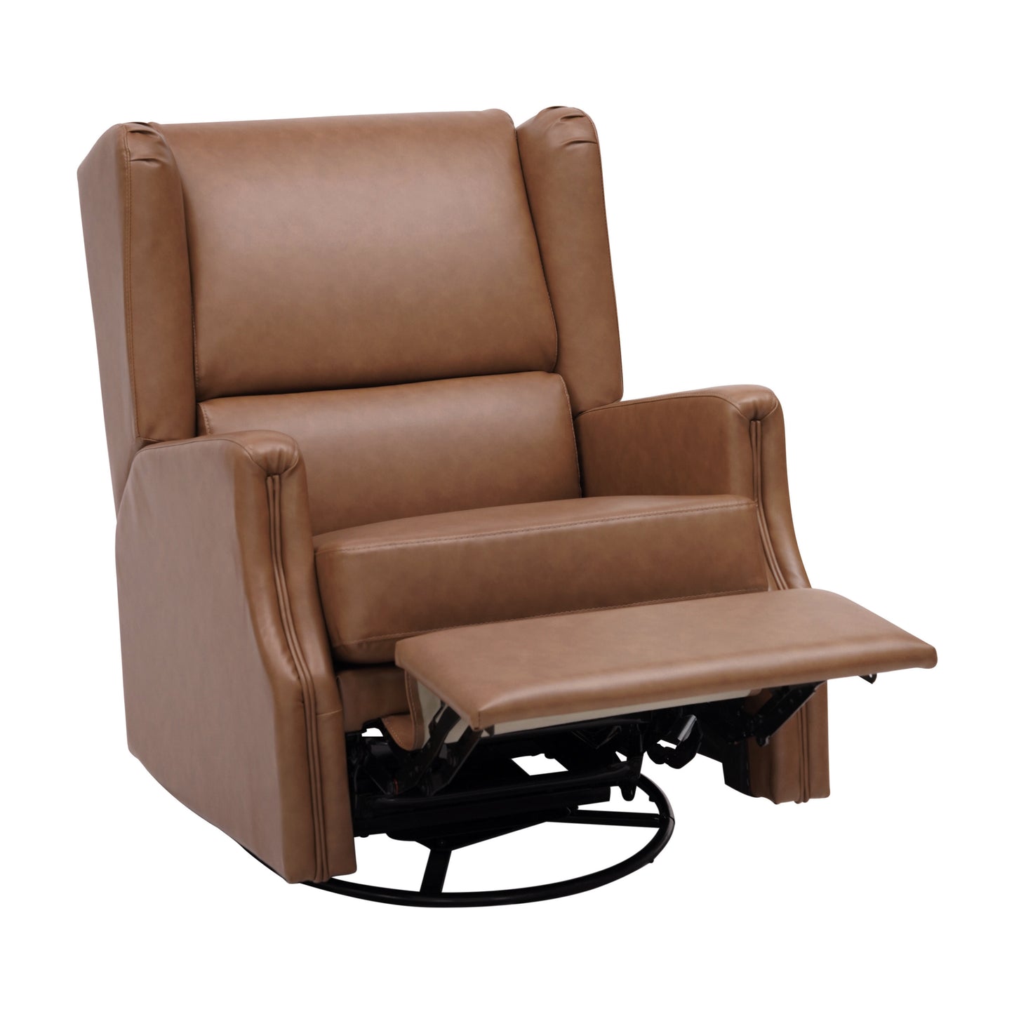 Omma Swivel Glider Rocker Recliner Chair, Manual 360 Degree Swivel Wingback Recliner Perfect for Living Room, Bedroom, or Nursery in Cognac PU