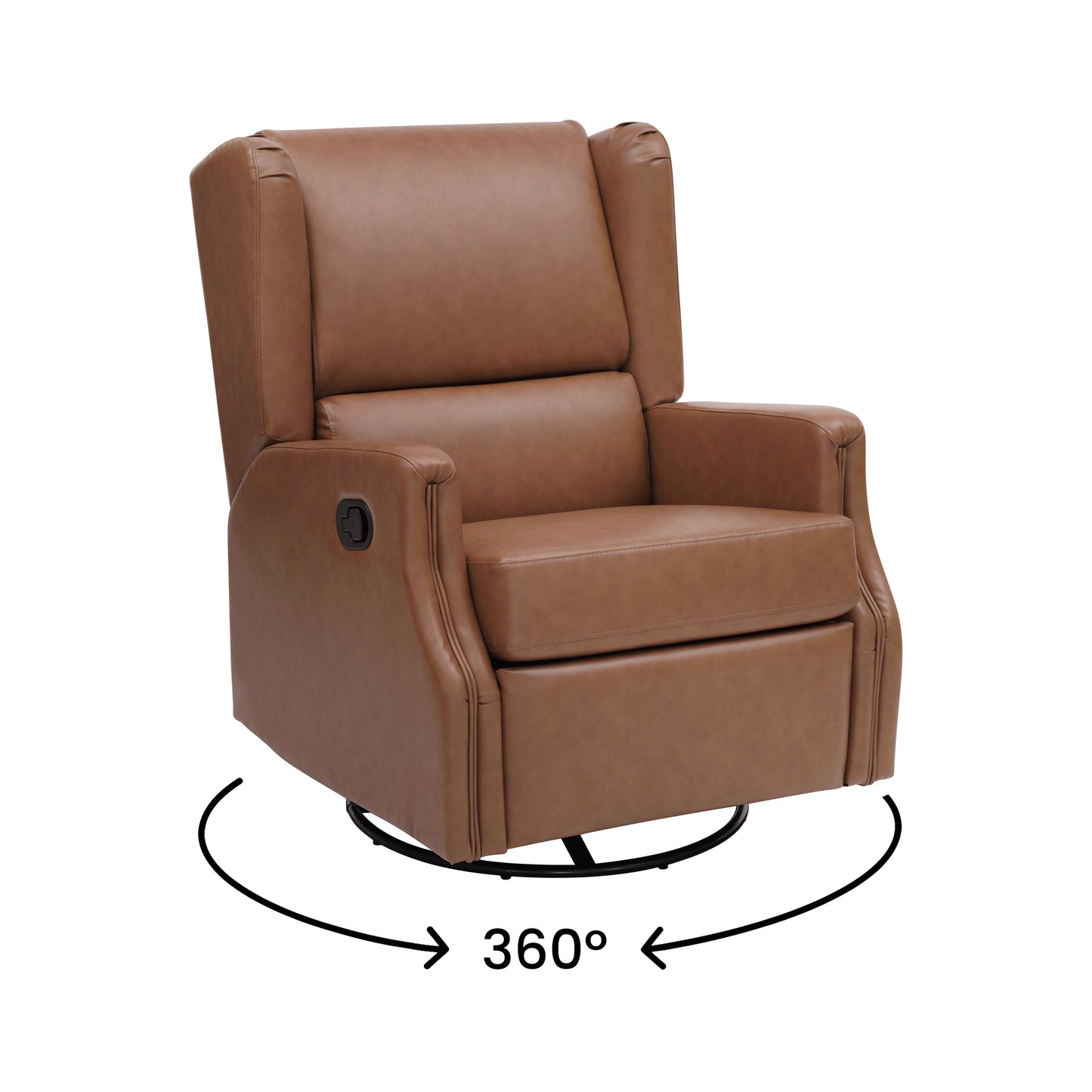 Omma Swivel Glider Rocker Recliner Chair, Manual 360 Degree Swivel Wingback Recliner Perfect for Living Room, Bedroom, or Nursery in Cognac PU