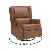 Omma Swivel Glider Rocker Recliner Chair, Manual 360 Degree Swivel Wingback Recliner Perfect for Living Room, Bedroom, or Nursery in Cognac PU