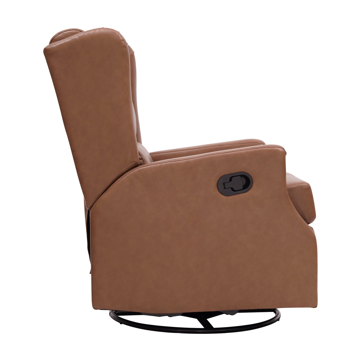 Omma Swivel Glider Rocker Recliner Chair, Manual 360 Degree Swivel Wingback Recliner Perfect for Living Room, Bedroom, or Nursery in Cognac PU