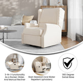 Omma Swivel Glider Rocker Recliner Chair, Manual 360 Degree Swivel Wingback Recliner Perfect for Living Room, Bedroom, or Nursery in Cream