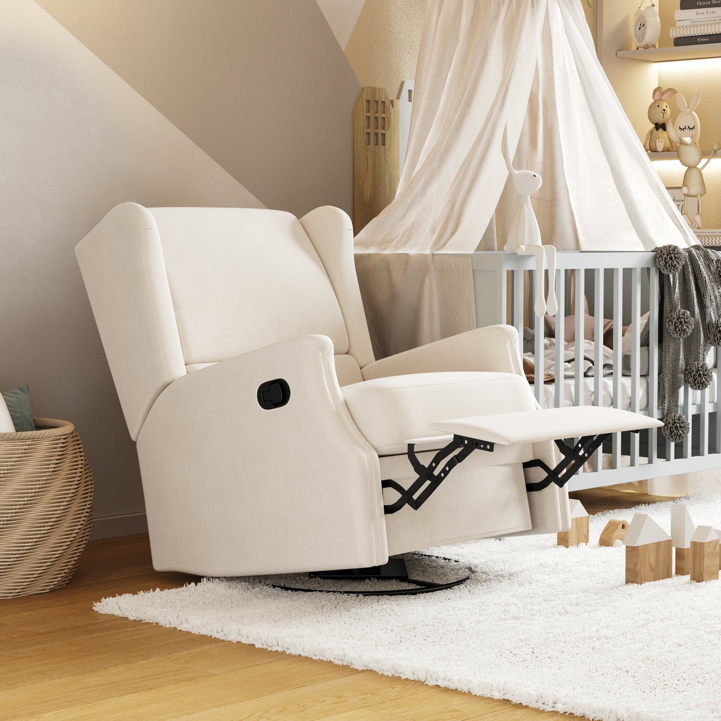 Omma Swivel Glider Rocker Recliner Chair, Manual 360 Degree Swivel Wingback Recliner Perfect for Living Room, Bedroom, or Nursery in Cream