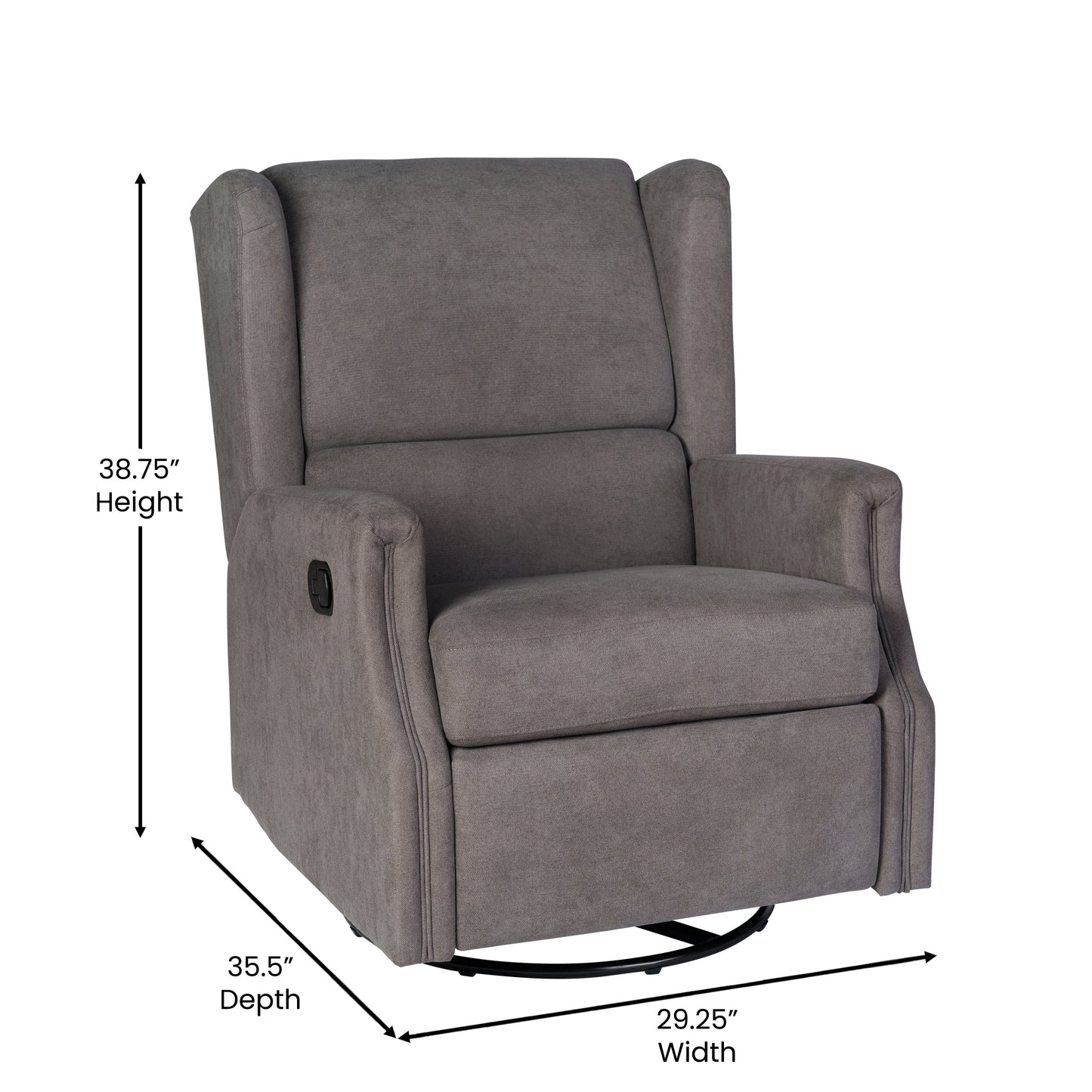 Omma Swivel Glider Rocker Recliner Chair, Manual 360 Degree Swivel Wingback Recliner Perfect for Living Room, Bedroom, or Nursery in Dark Gray