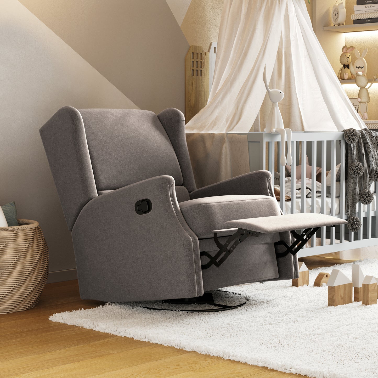 Omma Swivel Glider Rocker Recliner Chair, Manual 360 Degree Swivel Wingback Recliner Perfect for Living Room, Bedroom, or Nursery in Dark Gray