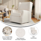 Omma Swivel Glider Rocker Recliner Chair, Manual 360 Degree Swivel Wingback Recliner Perfect for Living Room, Bedroom, or Nursery in Off-White Boucle