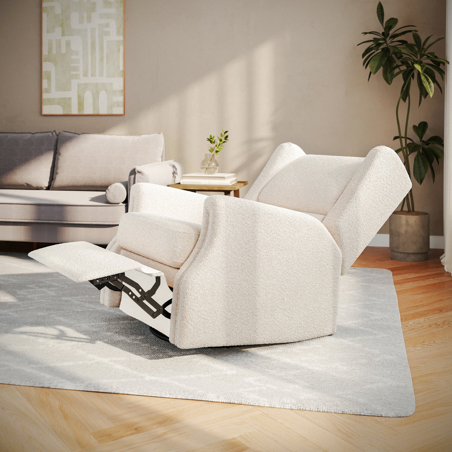 Omma Swivel Glider Rocker Recliner Chair, Manual 360 Degree Swivel Wingback Recliner Perfect for Living Room, Bedroom, or Nursery in Off-White Boucle