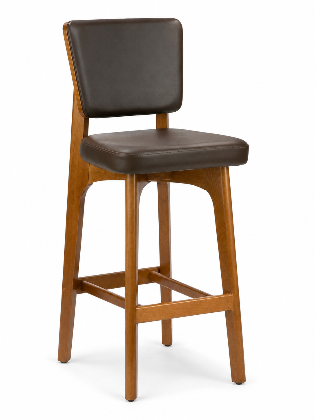 Custom European Beech Wood Bar Stools in Brown Vinyl - Set of 12