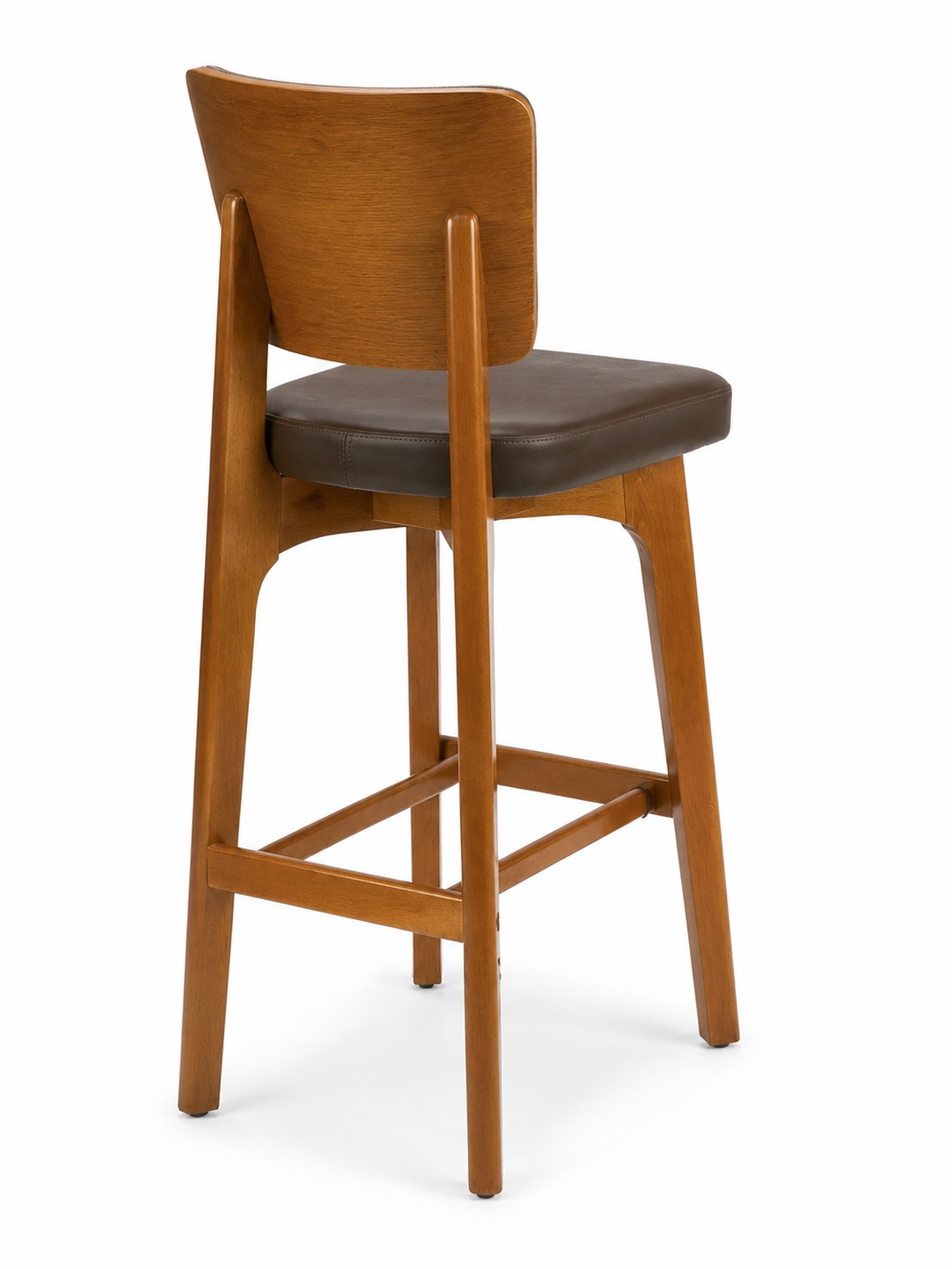 Custom European Beech Wood Bar Stools in Brown Vinyl - Set of 12