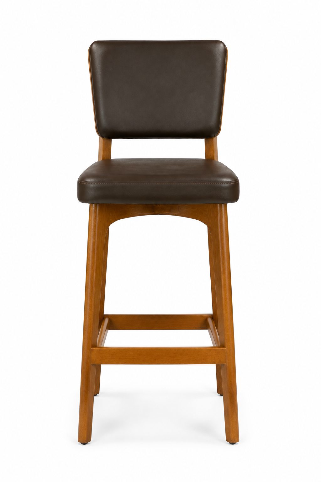 Custom European Beech Wood Bar Stools in Brown Vinyl - Set of 12